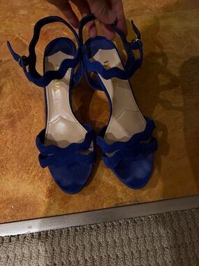 Prada Royal Blue Wavy Strap Heeled Sandals